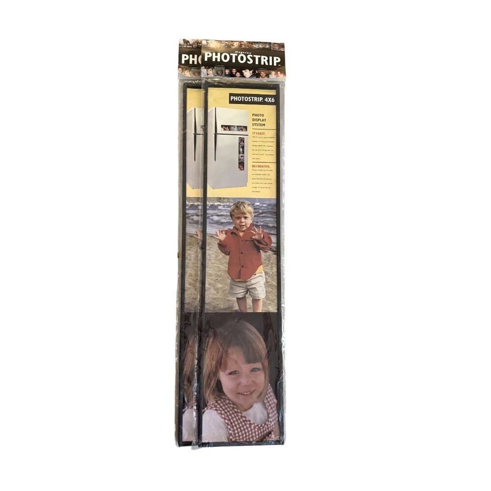 2 PhotoStrip 4x6 Photo Display System Magnetic Bar For Refrigerator Or Wall